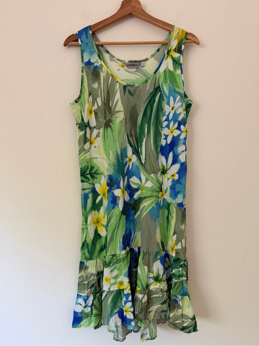 Jams World Kohala Floral Tropical Mini Dress Size Large L Green Hawaiian Resort